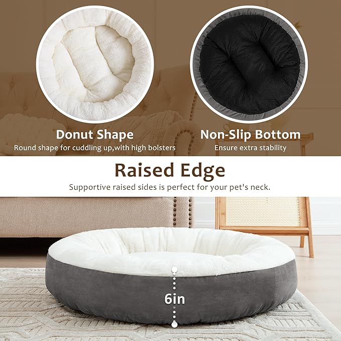 Love's cabin Round Donut Cat and Dog Cushion Bed, 20in Pet Bed for Cats or Small Dogs, Anti-Slip & Water-Resistant Bottom, Super Soft Durable Fabric Pet beds, Washable Luxury Cat & Dog Bed Dark Grey