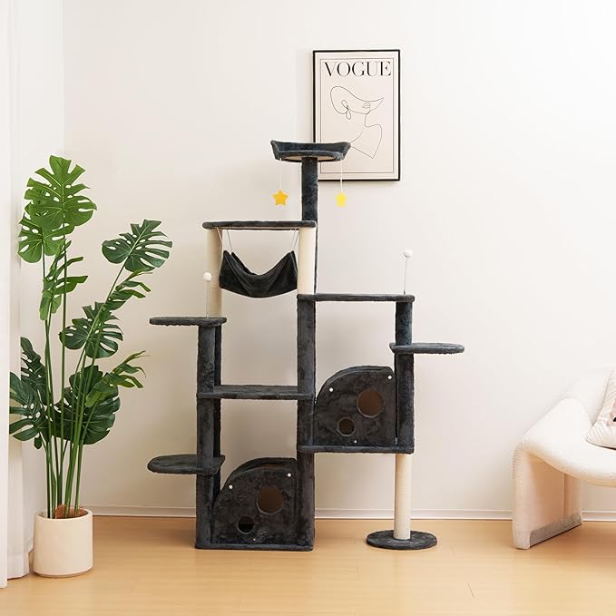 Cat Tree 67in Cat Tower Scratching Post for Cats Tree Tower Furniture for Cats with Various Houses Various Levels with Cheese Design (Dark Gray)