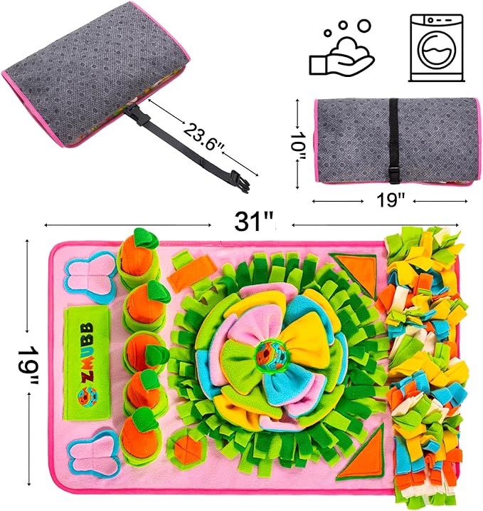Pet Snuffle Mat for Dogs Sniff Mat Nosework Feeding Mat Slow Feeder Interactive Dog Puzzle Toys for Training and Stress Relief Encourages Natural Foraging Skills (31''x19''（Pink）)