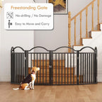 UDD Metal Folding Dog Gate Indoor 144" Extra Wide, 32" Tall Foldable Pet Gate with Door for Stairs Doorways Hallways Porch, Freestanding No Drilling Pet Fence for Dogs Puppy, Black 6-Panel