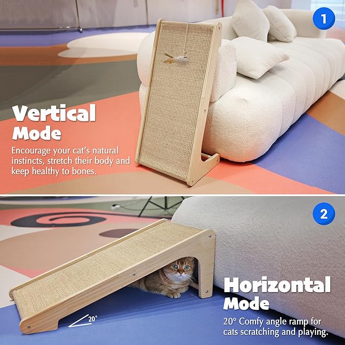 PETKARAY Cat Scratcher, Sisal Scratching Ramp, L Shape Scratch Pad for Indoor Cats, Wall Furniture Protector with Catnip (Large Size)