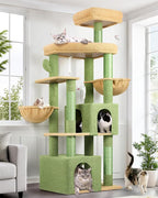 Globlazer Sturdy Cat Tree, 68-inch Large Cat Tower for Indoor Adult Cats 20 lbs Heavy Duty Cat Tree for Big Cats with Extra Large Platform, 5 Scratching Post, S68, Green