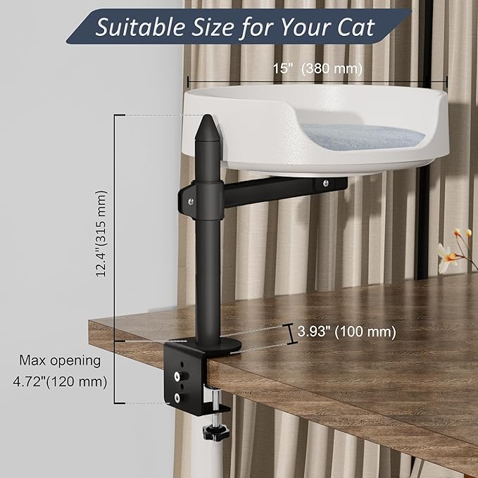 Cat Bed for Desk Elevated Cat House Over Desk Keeps Kitten Cat Close and Workspace Clear Cat Box with Pet Cushions (Straight Rod)