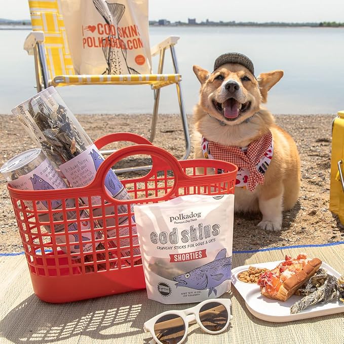 Polkadog Cod Skins for Dogs (2lb Shortie) - Single Ingredient, Wild-Caught Fish Skin Dog Treats for All Breeds – High in Lean Protein & Omega-3. Hypoallergenic, Grain Free. Handcrafted & Made in USA