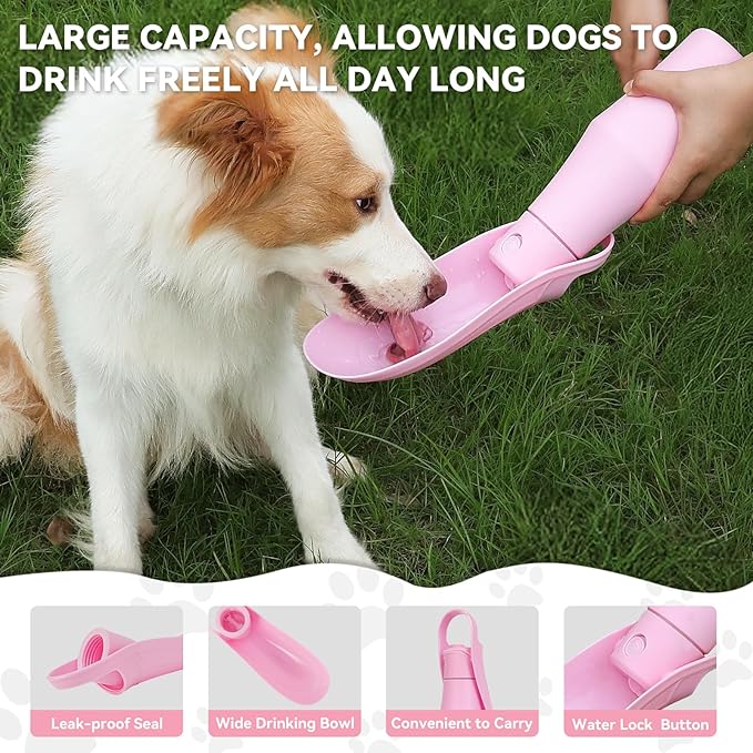 27 OZ Dog Water Bottle Portable Stainless Steel Convenient Pet Water Dispenser, Leak Proof Puppy Travel Water Bowl for Dog Outdoor Walking, Hiking, Perfect Size for All Dog Breeds, Pink