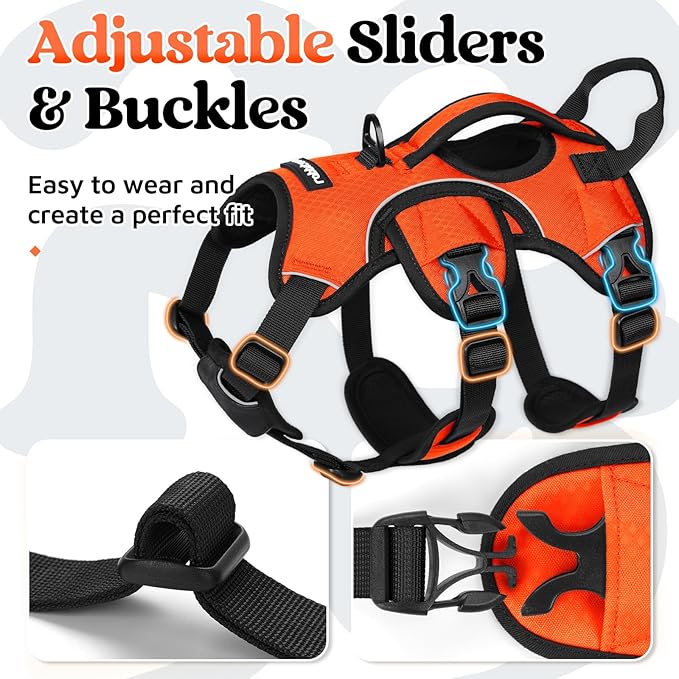 rabbitgoo Escape Proof Dog Harness, Soft Padded Full Body Pet Harness, Reflective Adjustable No Pull Vest with Lift Handle and Lesh Clip for Large Dogs Walking Hiking Training, S, Orange