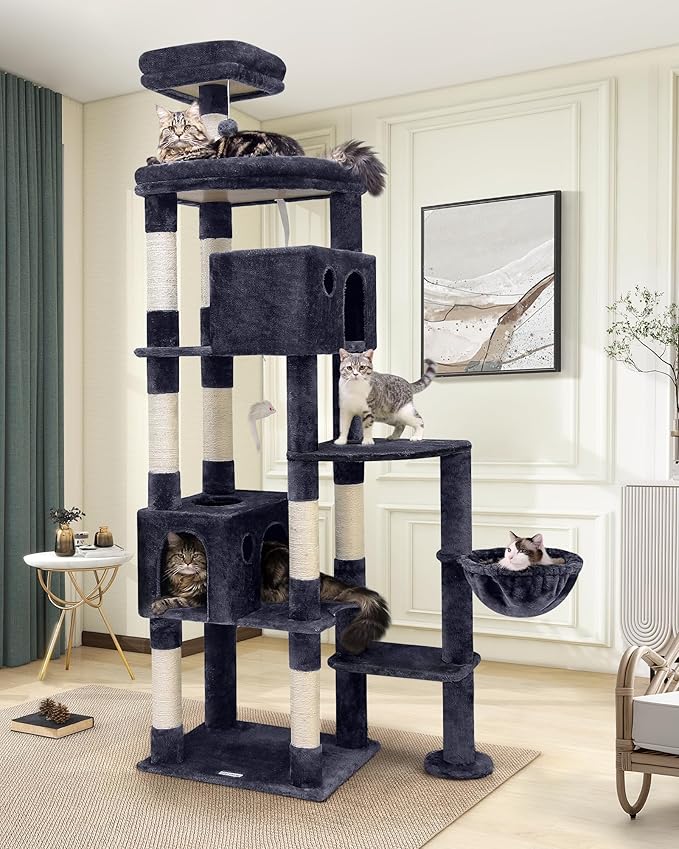 Globlazer Giant Cat Tree, 83 inch Cat Tree for Indoor Cats Large Adult, XXL Cat Tower with 9 Scratching Posts for 20lb+ Heavy Duty Large Adult Cats, F83, Dark Grey