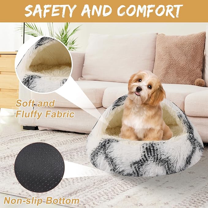 Dog Beds for Small Dogs, Cat Bed Cave, Washable Cute Cat Bed, Cozy Nook Pet Bed for Dogs or Cats, Anti-Slip Puppy Bed Fits up to 12 lbs Pets(Grey-White, 20" x 20")