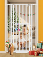 60" Extra Tall Pet Gate, 30-40" Wide, Auto Close, White Metal for Stairs & Doorways, Cat Toy Included