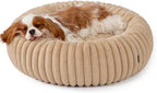 Bedsure Donut Medium Dog Bed - Washable Faux Fur Dog Bed Medium Size Dog with Corduroy Fleece & Anti Slip Bottom, Round Pet Beds with Removable Cover, Sandy Tan, 30x30x8 inches