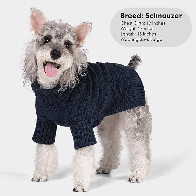 cyeollo Warm Small Dog Sweater, Knit Cold Weather Doggy Sweaters for Small Dogs Boy Pullover Winter Dog Clothes with Turtleneck for Indoor & Outdoor Wear, Navy M