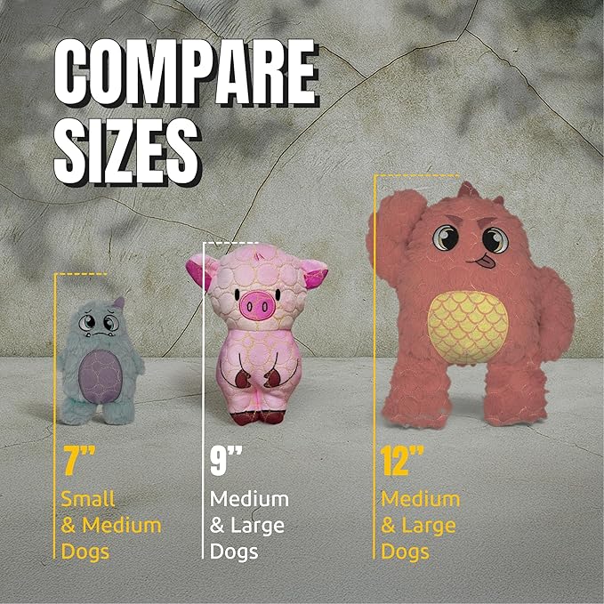 Bite Force -Durable & Strong Dog Toy Peppa Pig with Squeaker, Kevlar-Reinforced for Aggressive Chewers for Small Medium Large Dogs - Pink.