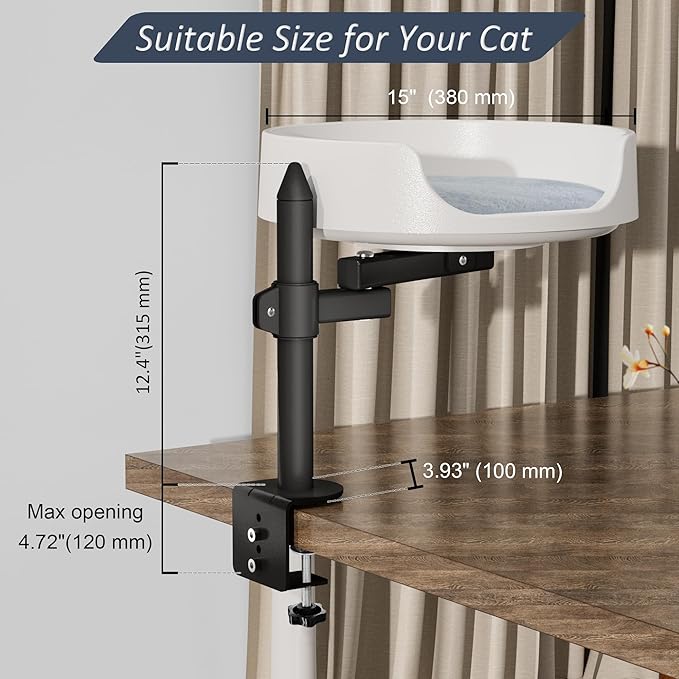 Cat Bed for Desk Elevated Cat House Over Desk Keeps Kitten Cat Close and Workspace Clear Cat Box with Pet Cushions (45° Rotating Rod)