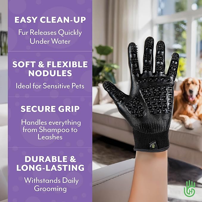 H HANDSON Pet Grooming Gloves - Patented #1 Ranked, Award Winning Shedding, Bathing, & Hair Remover Gloves - Gentle Brush for Cats, Dogs, and Horses (Blue, Small)