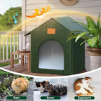 Outdoor Cat House Feral Cat Shelter,Outside Waterproof Cat House for Outdoor/Indoor Cats, Insulated Cat Bed for All Seasons with Cozy Cushion Easy to Assemble (Olive Green, floor spike style)