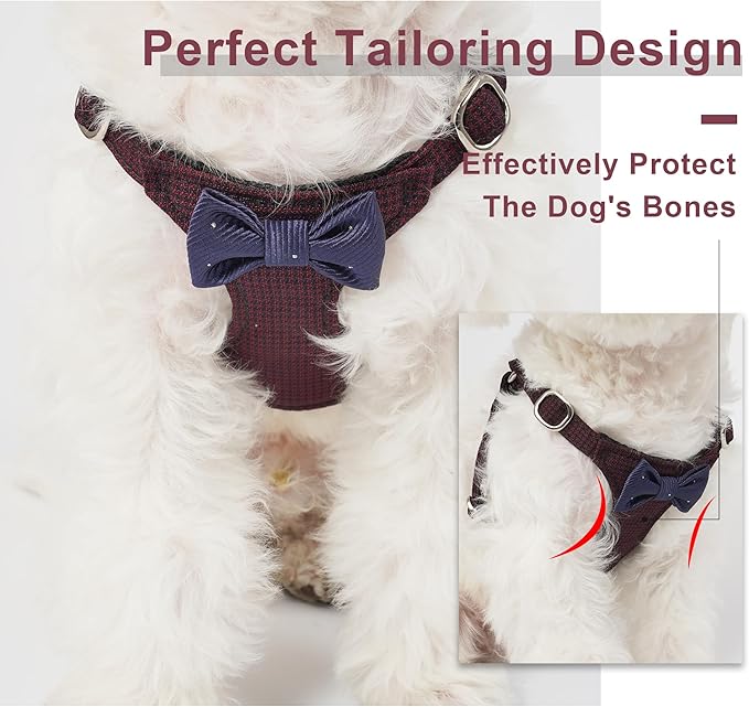 Puppytie No Pull xs Dog Harness with Multifunction Dog Leash,Soft Adjustable No Choke Escape Proof Pet Harness Vest,Plaid deep red,xs