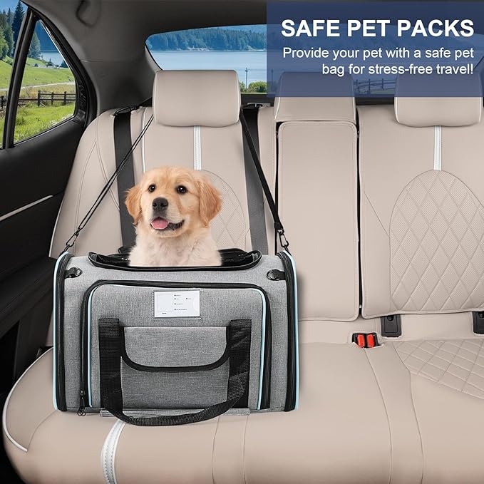 Pet Dog Cat Carrier Soft, Airline Approved Dog Carriers for Small Dogs, Washable Pet Carrier, Large Cat Travel Carriers, Portable TSA Carrier in Cabin, Soft Pet Bag Carrier for Puppy (Grey)