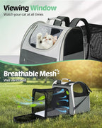 Large Cat Backpack Carrier, Expandable Roomy Pet Carrier Backpack for Medium Cat/Small Dog Puppy Under 18lbs, Breathable Foldable Dog Backpack Travel Airline Approved for Camping Outdoor, Gray