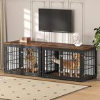 48 Inch Rustic Heavy Duty Dog Crate Furniture for Extra Large Dogs, Decorative Pet House End Table, Wooden Cage Kennel Furniture Indoor, Black and Brown