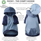 Rocky – The Orginal Lightweight Hooded TEE 100% Organic Cotton Dog Hoodie Pet Coat Sweater for Small, Medium, Large Dogs, Navy Color Block, X-Small