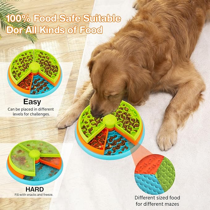 Slow Feeder Dog Bowl 3 Levels, Reduces Boredom and Anxiety, Non-Slip Interactive Puzzle Feeder, Suitable for Small/Medium/Larger Dogs