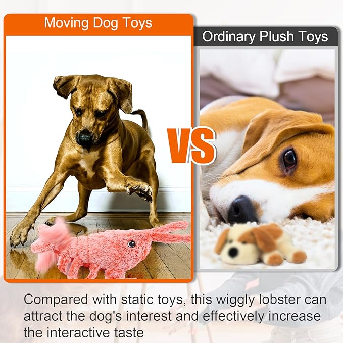 Mity rain Interactive Dog Toys - Wiggly Lobster for Small Medium Large Dogs, Moving Pet Toy to Keep Them Busy for Boredom, Floppy Smart Motion Activate Enrichment, Rechargeable