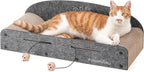 FUKUMARU 26 Inch Cat Scratcher Cardboard Lounge Bed, 2 Reversible Cat Scratch Pads Refill for Indoor Cats, Durable Cats Scratching Boards Extra Large Lounger Bed Sofa Couch with Ball Toy, Grey