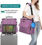 Modoker Dog Food Tote Bag, Airline Approved Pet Gear Travel Set Portable Diaper Accessories Organizer with 2 Food Storage Containers, 2 Collapsible Bowls, 1 Feeding Mat (Pink)