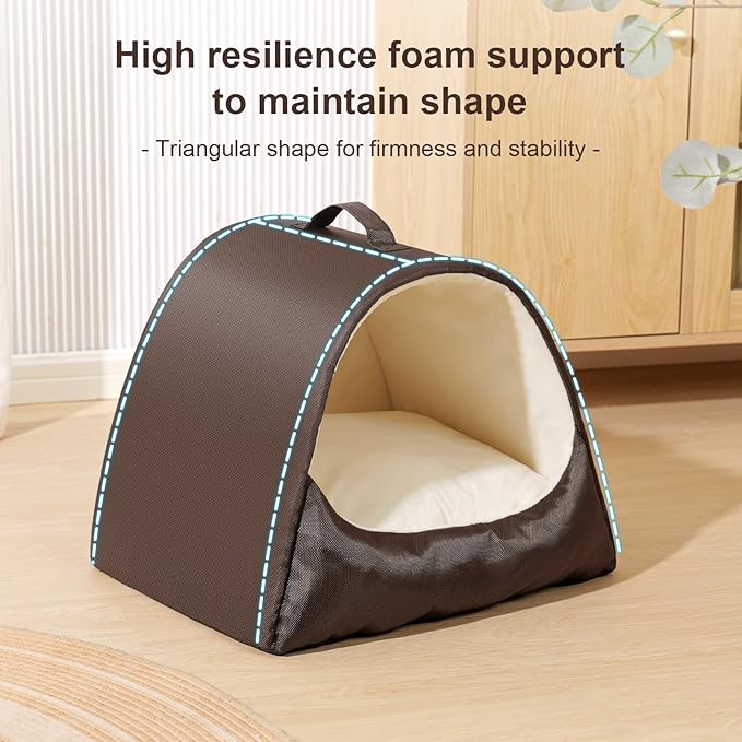 Cat Cave Bed for Kittens and Small Pets, Cat Beds for Indoor Cats, Memory Foam Cat House Tent with Removable Washable Cushioned Pillow, Cat Hideaway with Non-Slip Bottom, Coffee, Medium