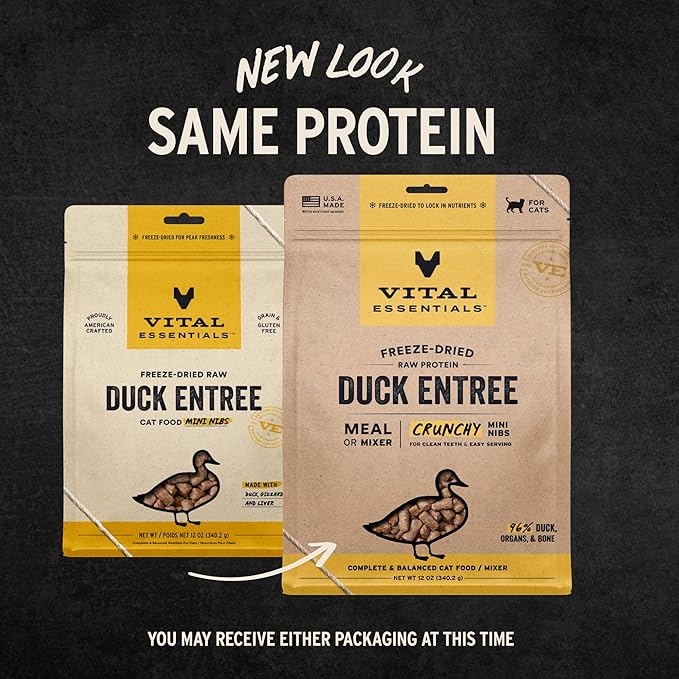 Vital Essentials Freeze-Dried Raw Duck Meal or Mixer Cat Food Crunchy Nibs, 12 oz