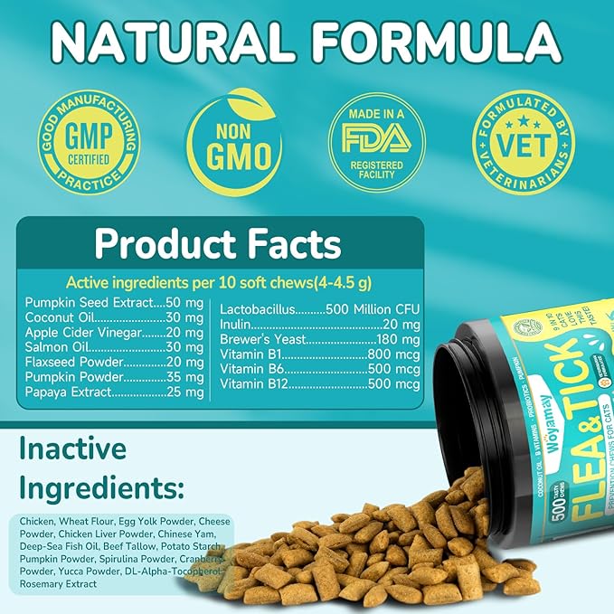 Flea and Tick Prevention Chews Bundle for Cats & Dogs, Natural Oral Flea Treatment, 200 Dog Soft Chews + 500 Cat Crunchy Chews, Daily Multi-Pet Supplement for Flea Defense, Skin & Coat, Immunity