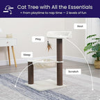 Catry Nirvana 3-Level Kitten Tree with Plush Perch, Soft Hammock, and Paper Rope Scratching Posts, Minimalist Cat Furniture for Climbing, Scratching & Resting, Ideal for Kittens & Small Cats, Beige