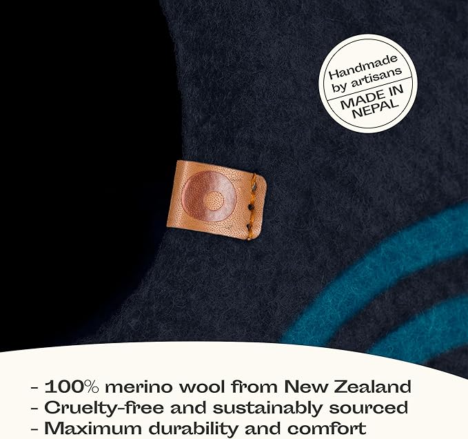MEOWFIA Cat Cave – Premium Felt Cat Bed for Indoor Cats, Handmade 100% Merino Wool (Dark Shades) (Medium, Black Aqua)