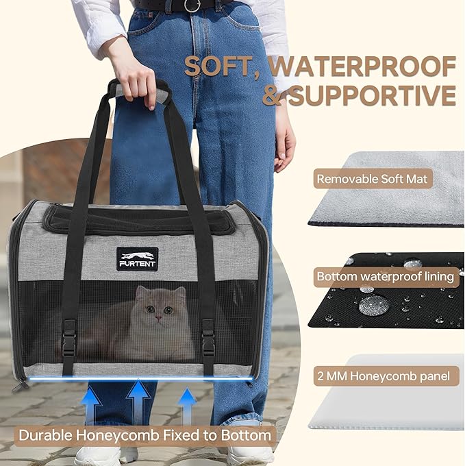 Soft Sided Two Cats Dog Carrier up to 25 lbs, Portable Mesh Pet Travel Bag for Medium Puppy Big Cats, Collapsible Puppy Crate Home Outdoor 20x13x13in, Grey