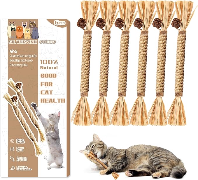 Silvervine Sticks for Cats, Silver Rattan Stick Catnip Stick,Kitten Training Toy,Cats Chew Stick Indoor,Cat Interactive Toy,Tooth Cleaning for cat,Kitty Wooden Tooth Stick Cat Game