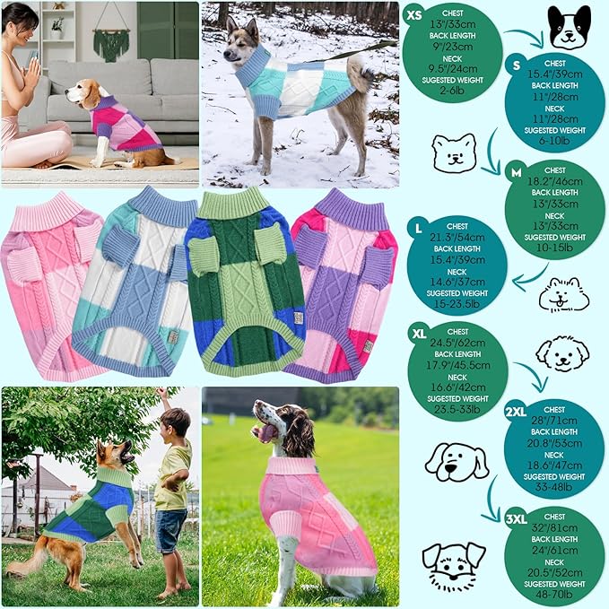 Turtleneck Pet Sweaters for Dogs Boys or Girls,Color Inlay and Moving Needle Pattern Dog Sweater,Pet Clothes,Dog Sweaters,Suitable for Various Breeds Dogs or Sizes (Green Group,XL)