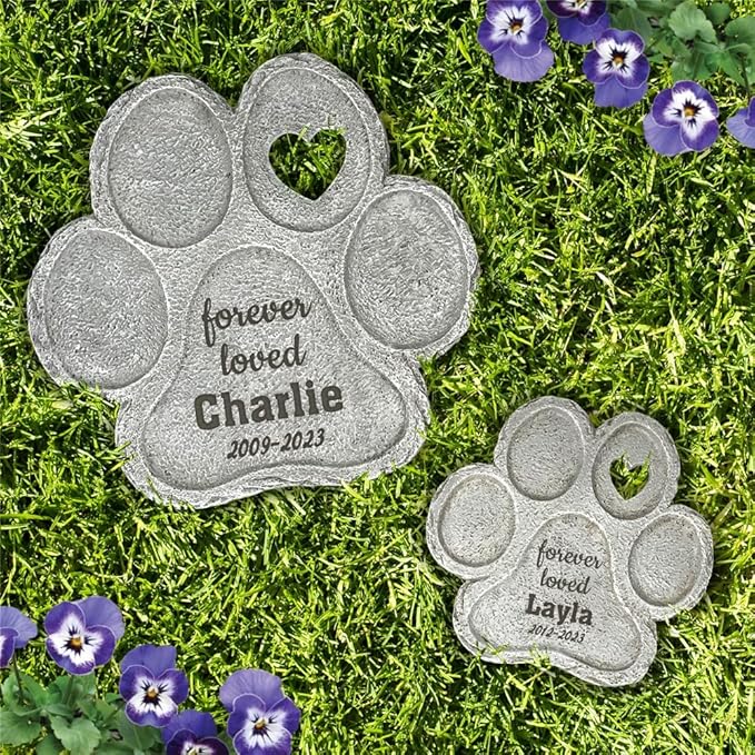 GiftsForYouNow Engraved Forever Loved Paw Print Stone, Personalized Pet Memorial Garden Stone for Dogs, Large, 12"