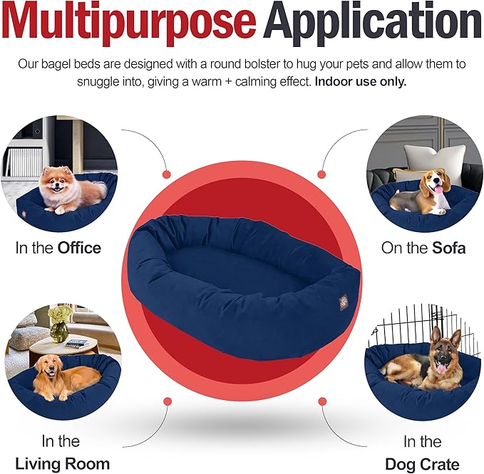 Majestic Pet 24 Inch Suede Shredded Memory Foam Mix Calming Small Dog Bed Washable 24 x 19 x 7 (Inch) - Cozy Soft Round Donut Dog Bed with Spine for Head Support - Pet Bed Navy