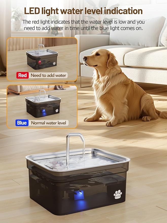 Kastty Dog Water Fountain for Large Dogs, 2.8Gal/10.5L Stainless Steel Cat Water Fountain, Super Quiet Smart Pet Water Fountain Automatic Dog Water Bowl Dispenser with LED Pump, Easy to Assemble Clean