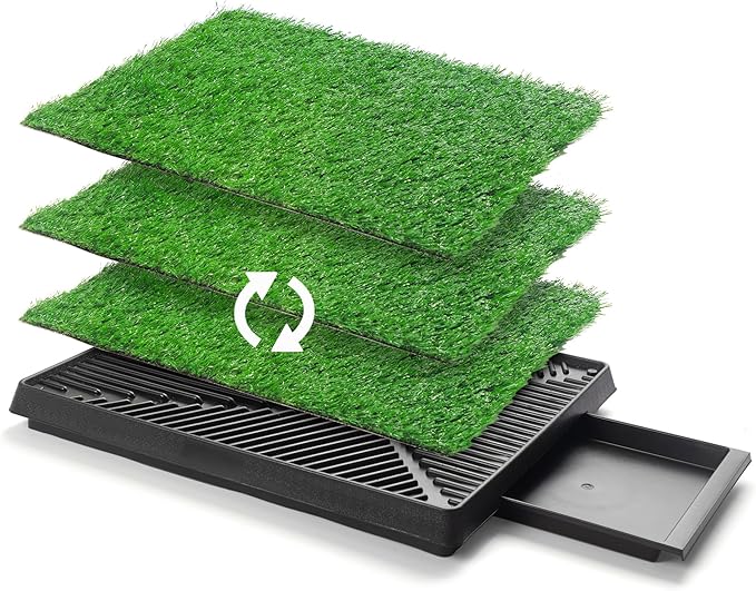 25" x 20" Dog Grass Pad with Tray, 3PCS Washable Artificial Grass Pee Pads for Indoor Dog Potty, Portable Reusable Pet Toilet for Small/Medium Dogs, 3-Layer System