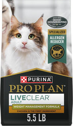 Purina Pro Plan LiveClear Cat Food Weight Management and Cat Allergen Reducer Chicken and Rice Formula - 5.5 lb. Bag