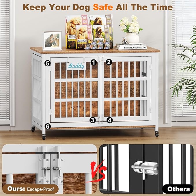 EasyCom 48"/42"/33" XXL Heavy Duty Dog Crate Furniture with Casters, Dog Kennel Indoor for Large Dogs, Escape-Proof and Chew-Proof Dog Cage for high Anxiety Dog, Decorate House as TV Stand, End Table