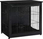 DWANTON Dog Crate Furniture with Cushion, Wooden Kennel Table with Double Doors, Indoor Dog House, Small/Medium/Large Size, 27.2" L, Black