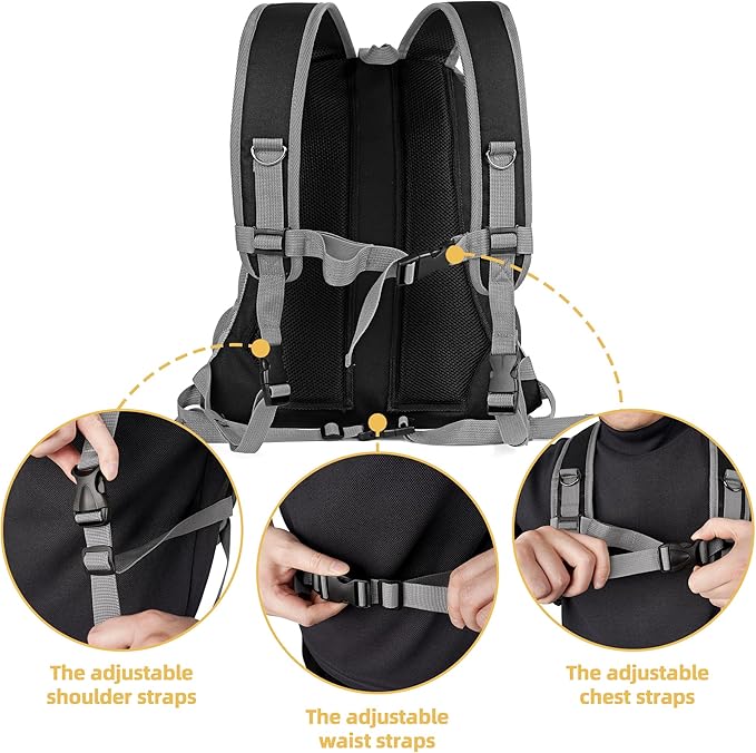 WOYYHO Pet Dog Carrier Backpack Small Dog Front Backpack Ventilated Dog Carrier Back Pack with Storage Pockets, Adjustable Straps & Safety Belt for Travel Hiking Outdoor (Size L: 10-14 lbs, Gray)