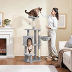 Yaheetech 57in Tall Cat Tree, Multi-Level Cat Tower W/Extended Platform, Padded Perch, Scratching Posts, Ball, for Indoor Large Cat Kitty as Pet Play House Activity Center