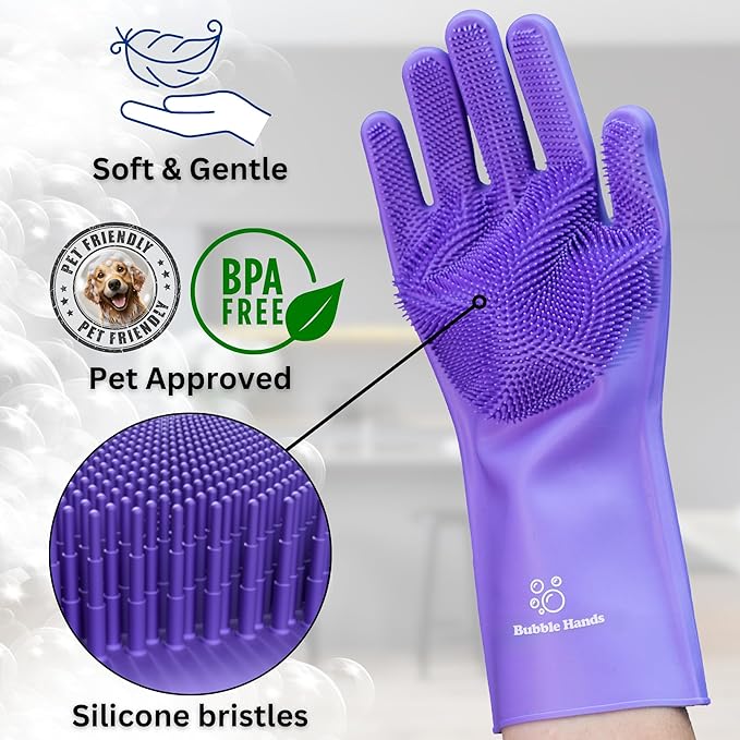 Dog Shampoo Gloves for Bathing – Silicone Dog Washing Gloves with Bristles – Pet Hair Removal Glove for Dogs & Cats – Puppy Essentials – Dog Grooming Supplies & Accessories – Shampoo Brush for Pets