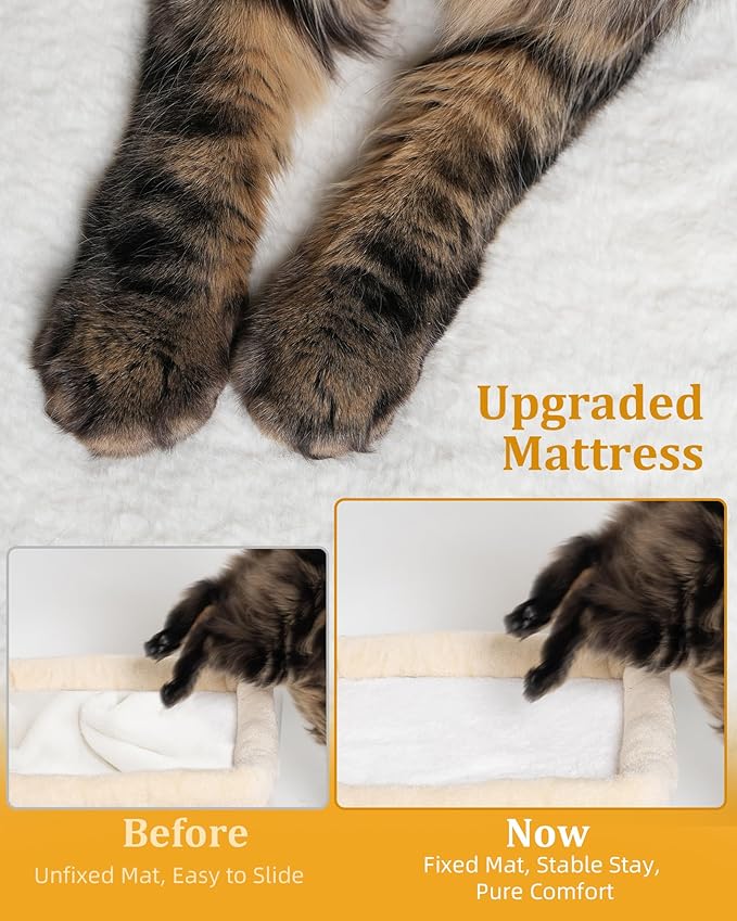 14in Cat Tree Tower with Large Perch, 20 * 16.5 Inch Top Bed for Adult Cats, Scratching Post with Bed for Kittens, Beige