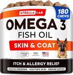 StrellaLab Fish Oil Omega 3 Treats for Dogs (180 Treats) - Allergy & Itch Relief - Skin & Coat Supplement - Joint Health - Wild Alaskan Salmon Oil - Shedding, Itchy Skin Relief - Omega 3 6 9 - EPA&DHA