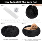 Dog Calming Beds for Small Medium Large Dogs - Round Donut Washable Puppy Dog Bed, Anti-Slip Faux Fur Fluffy Donut Cuddle Anxiety Cat Pet Bed(20" Black