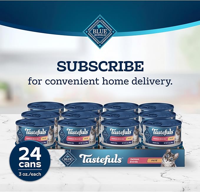 Blue Buffalo Tastefuls Wet Cat Food Paté, Made with Natural Ingredients | Salmon Entrée, 3-oz. Cans (24 Count)